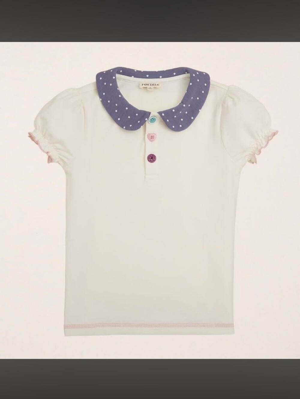 New Finding Foxtale Girl's Cream Polo Top With Polka Dot Collar Size 5